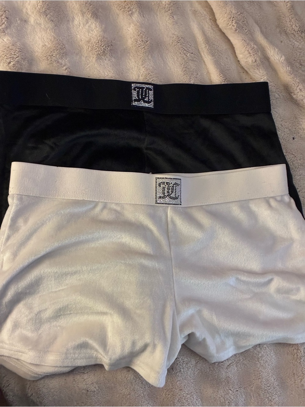 Juicy Couture Women's Shorts 2 Pack Small Black White Rhinestone Logo